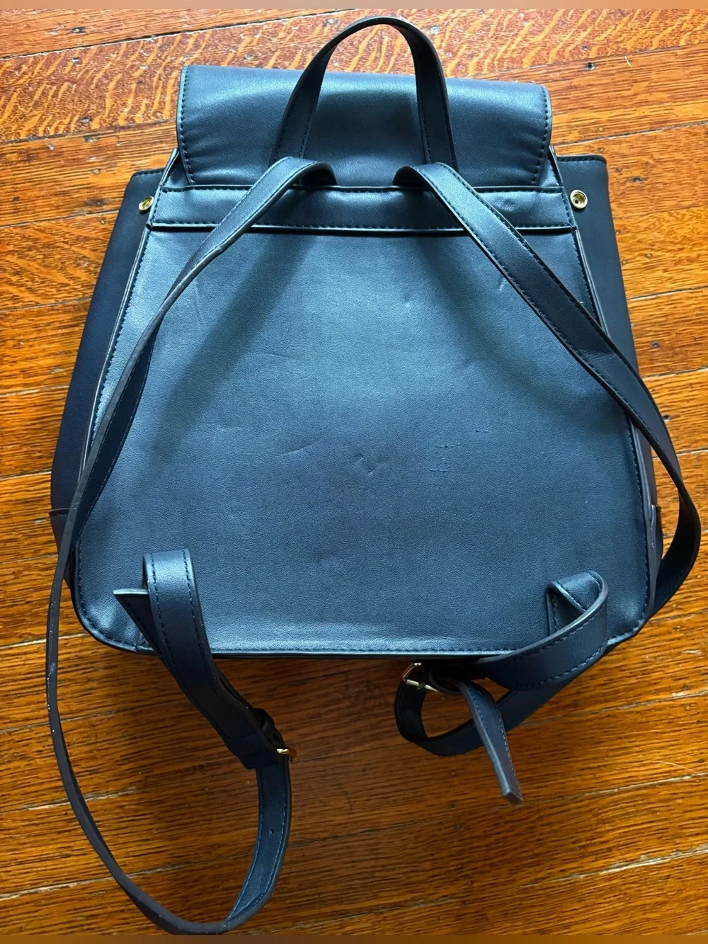 Anne Klein Black Women’s Faux Leather Backpack with Gold Hardware